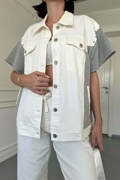 Kadın Beyaz Twst Model Premium Örme Garnili Tasarım Yelek