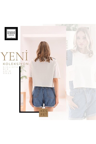 Kadın Beyaz Yeni Sezon Marka Muadil Kot Detaylı Cepli %100 Pamuk T-shirt