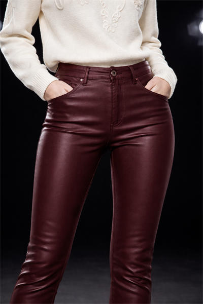 Kadın Bordo Mumlu Kaplama Slim Fit Jean