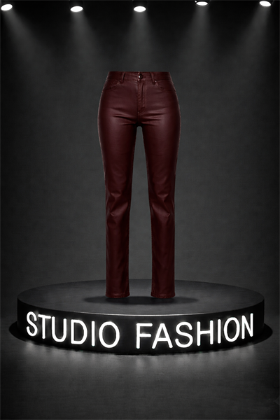 Kadın Bordo Mumlu Kaplama Slim Fit Jean