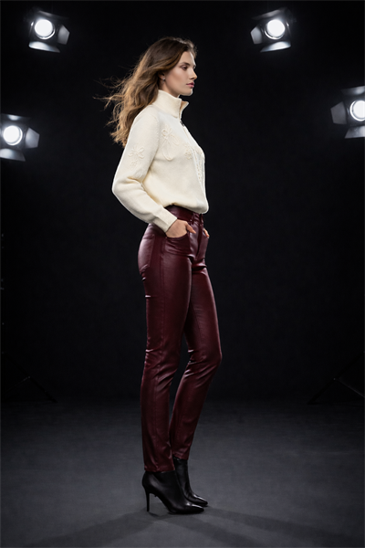 Kadın Bordo Mumlu Kaplama Slim Fit Jean