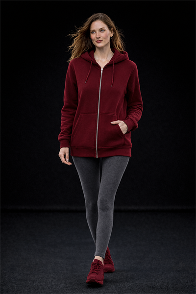 Kadın Bordo Oversize Salaş Şardonlu Pamuk 3 İplik Penye Kapüşonlu Kanguru Cepli Sweatshirt