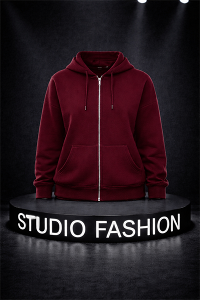 Kadın Bordo Oversize Salaş Şardonlu Pamuk 3 İplik Penye Kapüşonlu Kanguru Cepli Sweatshirt