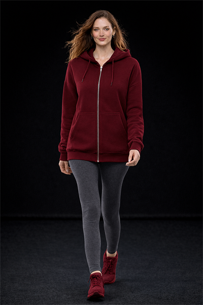 Kadın Bordo Oversize Salaş Şardonlu Pamuk 3 İplik Penye Kapüşonlu Kanguru Cepli Sweatshirt