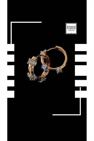 Kadın Gold Kararmaz Kuyumcu I?şçilik Zirkon Taşlı Vip Çelik Premium Rodyum Kaplama Şık Halka Küpe