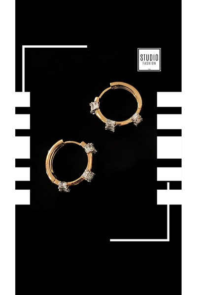 Kadın Gold Kararmaz Kuyumcu I?şçilik Zirkon Taşlı Vip Çelik Premium Rodyum Kaplama Şık Halka Küpe