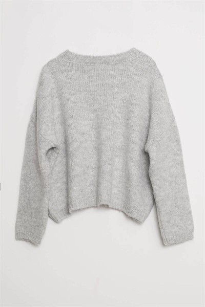 Kadın Gri Pul Detaylı Kazak