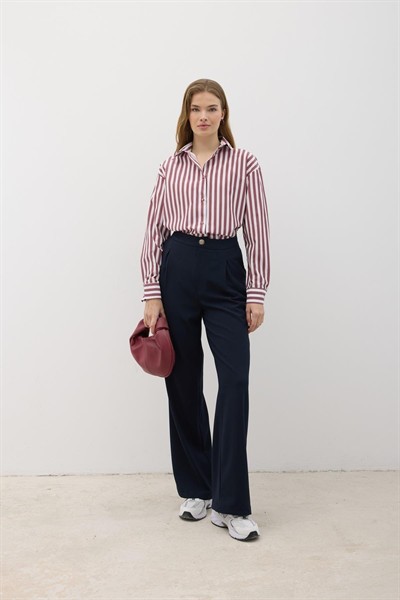 Kadın Haki Oversize Çizgili Gömlek