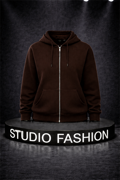 Kadın Kahve Oversize Salaş Şardonlu Pamuk 3 İplik Penye Kapüşonlu Kanguru Cepli Sweatshirt