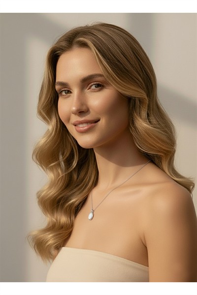 Kadın Kararmaz Kuyumcu Vip Çelik Premium Rodyum Kaplama Zirkon Opal Taşlı Tasarım Kolye
