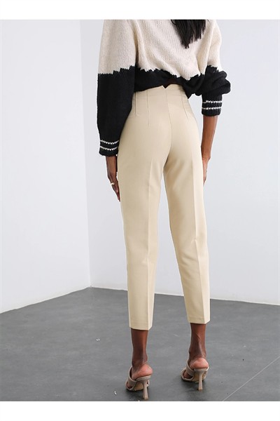 Kadın Karol Premium Önü Flatolu Biyeli Yüksek Bel Zr Model Kumaş Boru Paça Havuç Pantolon