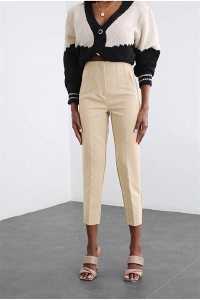 Kadın Karol Premium Önü Flatolu Biyeli Yüksek Bel Zr Model Kumaş Boru Paça Havuç Pantolon