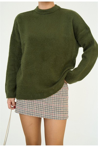 Kadın Kiremit Premium Seri Bisiklet Yaka Oversize Yumoş Kazak