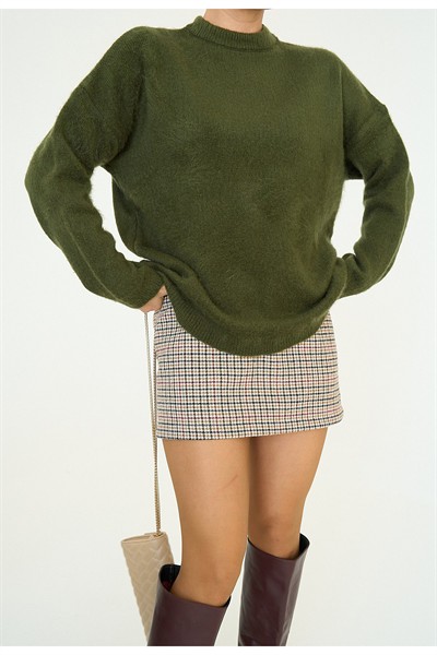 Kadın Kiremit Premium Seri Bisiklet Yaka Oversize Yumoş Kazak