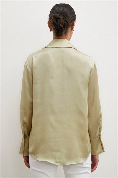 Kadın Koyu Ekru Yeni Sezon Basic Saten Gömlek