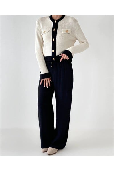 Kadın Krem Marka Muadil Siyah Biyeli Hırka