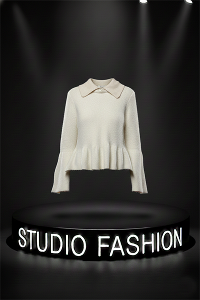 Kadın Krem Peplum Yumoş Triko Kazak