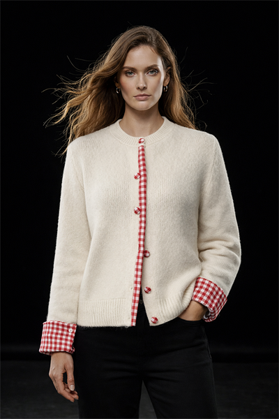 Kadın Krem Pötikare Garnili Triko Hırka