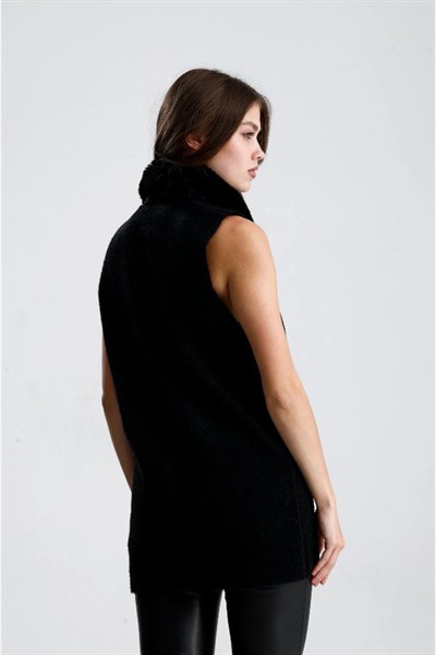 Kadın Krem Premium Yumoş Angora Kürk Yakalı Fermuarlı Peluş Yelek