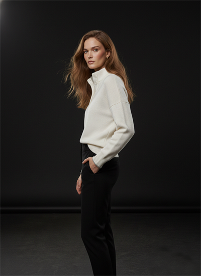 Kadın Krem-Vizon Oversize 2 Patlı Düğmeli Kazak