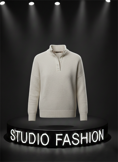 Kadın Krem-Vizon Oversize 2 Patlı Düğmeli Kazak