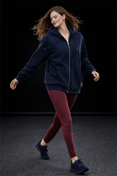 Kadın Lacivert Oversize Salaş Şardonlu Pamuk 3 İplik Penye Kapüşonlu Kanguru Cepli Sweatshirt