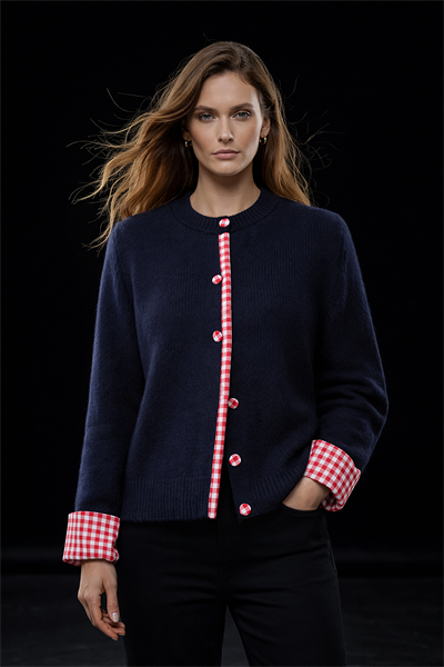 Kadın Lacivert Pötikare Garnili Triko Hırka