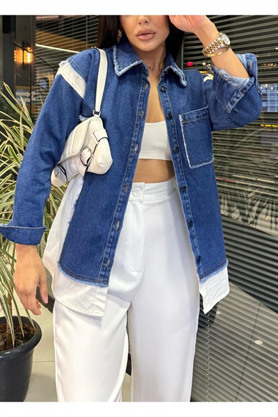 Kadın Mavi Jean Twst Model Tasarım Poplin Gömlek