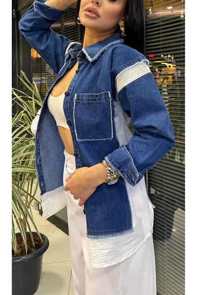 Kadın Mavi Jean Twst Model Tasarım Poplin Gömlek
