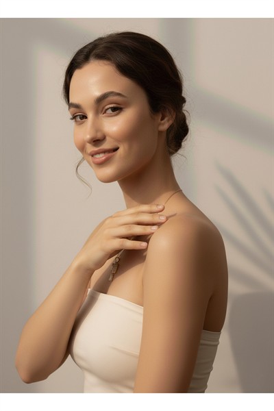 Kadın Premium Kuyumcu İşçilik Premium Rodyum Kaplama Taşlı Modern Tasarım Kolye