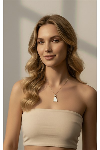 Kadın Premium Kuyumcu İşçilik Rodyum Kaplama Zirkon Taşlı Modern Tasarım Kolye