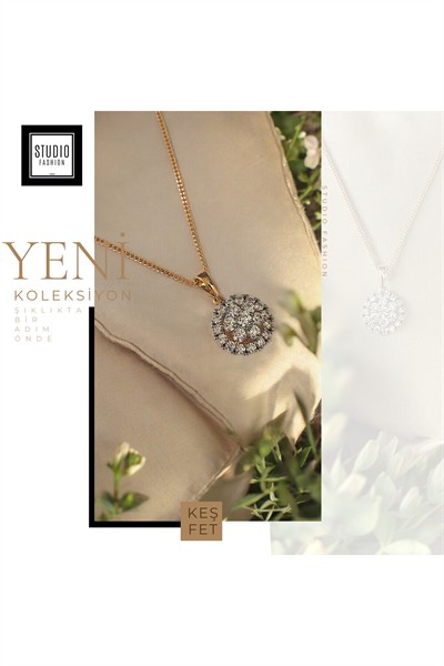 Kadın Premium Kuyumcu İşçilik Rodyum Kaplama Zirkon Taşlı Çiçek Modern Tasarım Kolye