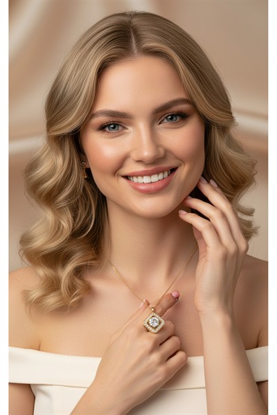 Kadın Premium Kuyumcu İşçilik Rodyum Kaplama Zirkon Taşlı Modern Tasarım Kolye