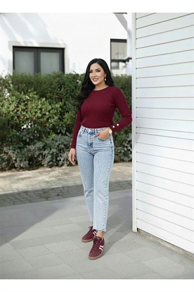Kadın Buz Mavi Premium Seri Kot Pantolon Pamuk Yüksek Bel Boyfit Orj Marka Jean