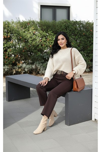 Kadın Acı Kahve Premium Seri Kot Pantolon Pamuk Yüksek Bel Boyfit Orj Marka Jean