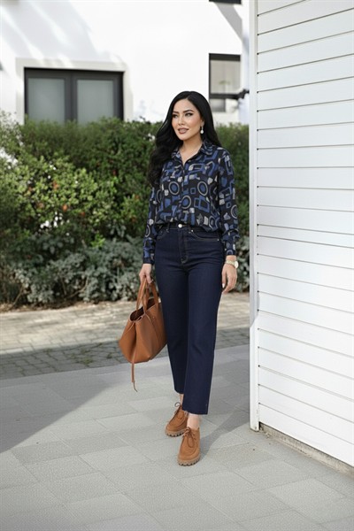 Kadın Koyu Lacivert Premium Seri Kot Pantolon Pamuk Yüksek Bel Boyfit Orj Marka Jean