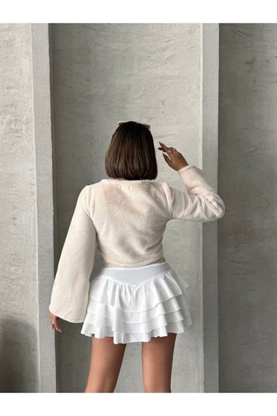 Kadın Bej Premium Yumuşak Dokulu Bisiklet Yaka Peluş Kazak