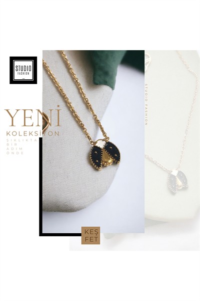 Kadın Şık Tasarım Uğur Böceği Figürlü Kararmaz Antialerjik Çelik Kolye