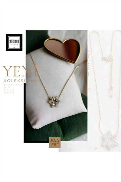 Kadın Şık Tasarım Yıldız Model Kararmaz Antialerjik Zirkon Taş İşlemeli Çelik Kolye