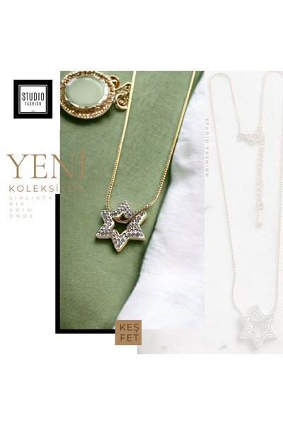 Kadın Şık Tasarım Yıldız Model Kararmaz Antialerjik Zirkon Taş İşlemeli Çelik Kolye