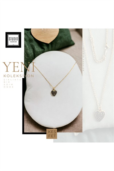 Kadın Şık Yeşil Taşlı Kalp Model Kararmaz Antialerjik Zirkon Taş İşlemeli Çelik Kolye