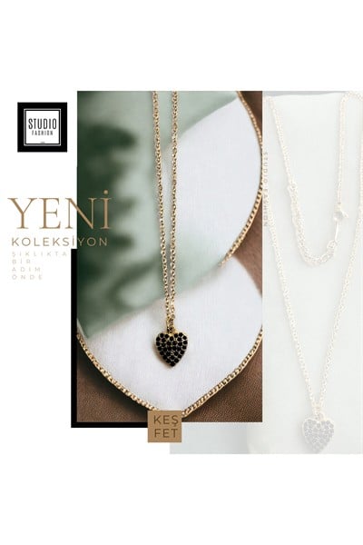 Kadın Şık Yeşil Taşlı Kalp Model Kararmaz Antialerjik Zirkon Taş İşlemeli Çelik Kolye