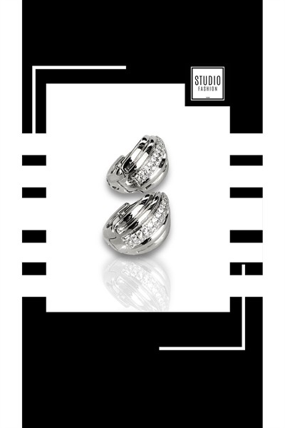 Kadın Silver Zirkon Taşlı Kararmaz Vip Çelik Premium Rodyum Kaplama Tırtıklı Minimal Şık Halka Küpe