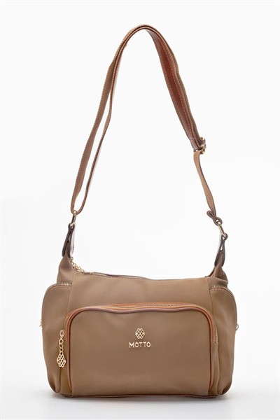 Kadın Siyah Çapraz Askılı Su Geçirmez Saten Kumaş Çok Gözlü Fermuarlı Astarlı Omuz Çantası