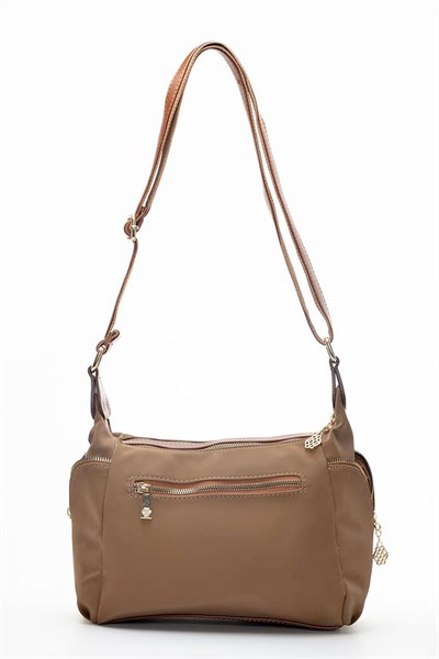 Kadın Siyah Çapraz Askılı Su Geçirmez Saten Kumaş Çok Gözlü Fermuarlı Astarlı Omuz Çantası