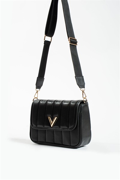 Kadın Siyah Mıknatıs Kapamalı Astarlı Omuz Çantası