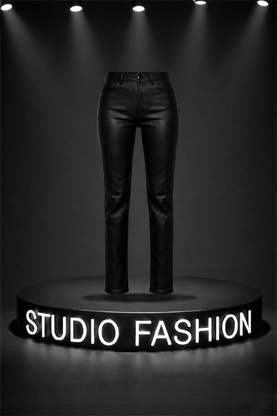 Kadın Siyah Mumlu Kaplama Slim Fit Jean