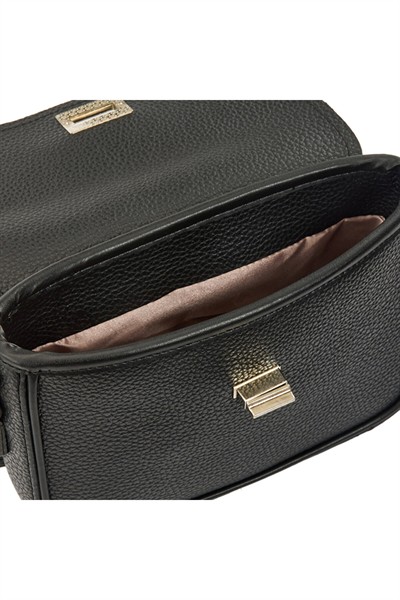 Kadın Siyah Önden Hakiki Süet Deri Klipsli Omuz Çanta