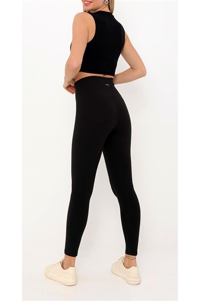 Kadın Siyah Orijinal Premium Yüksek Bel Toparlayıcı Düz Şardonsuz Tayt