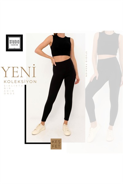 Kadın Siyah Orijinal Premium Yüksek Bel Toparlayıcı Düz Şardonsuz Tayt